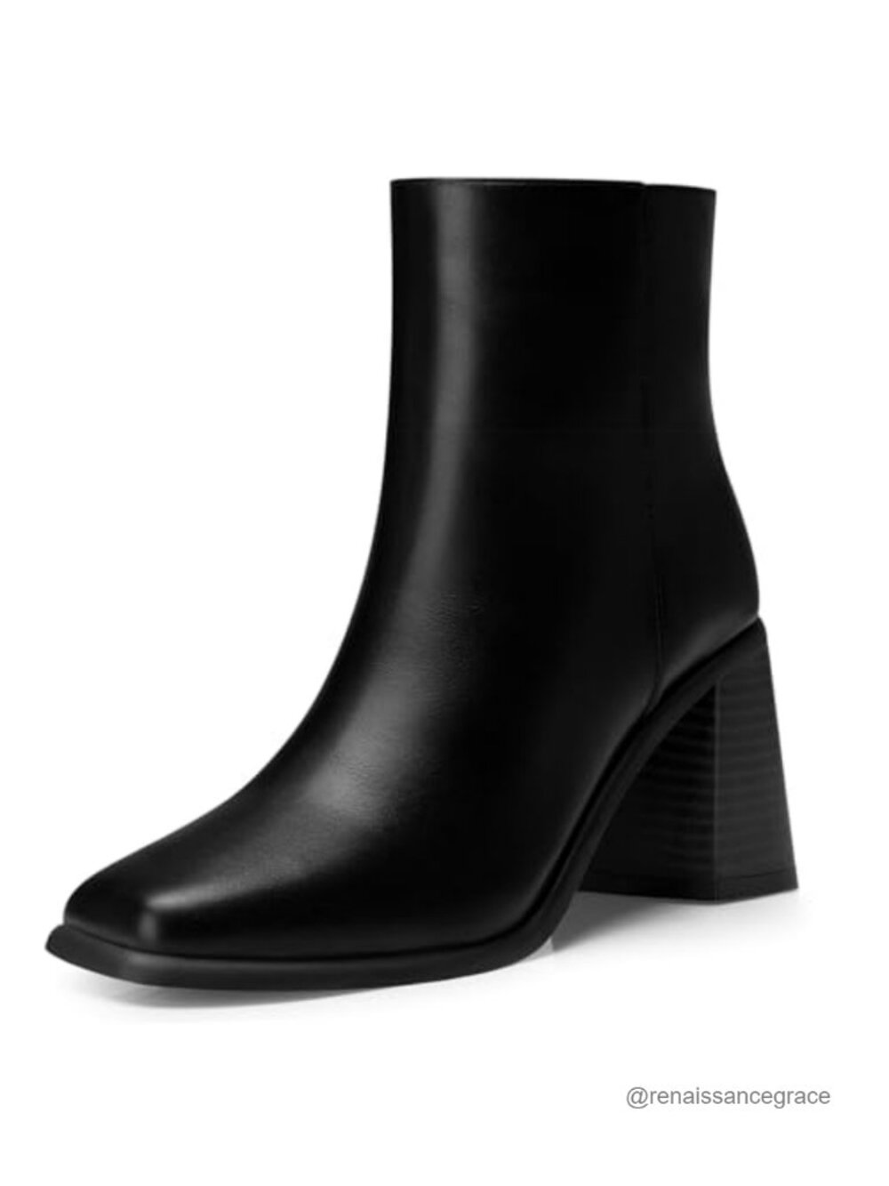 Women's Chunky Heel Ankle Boots Faux Leather Square Toe Booties
